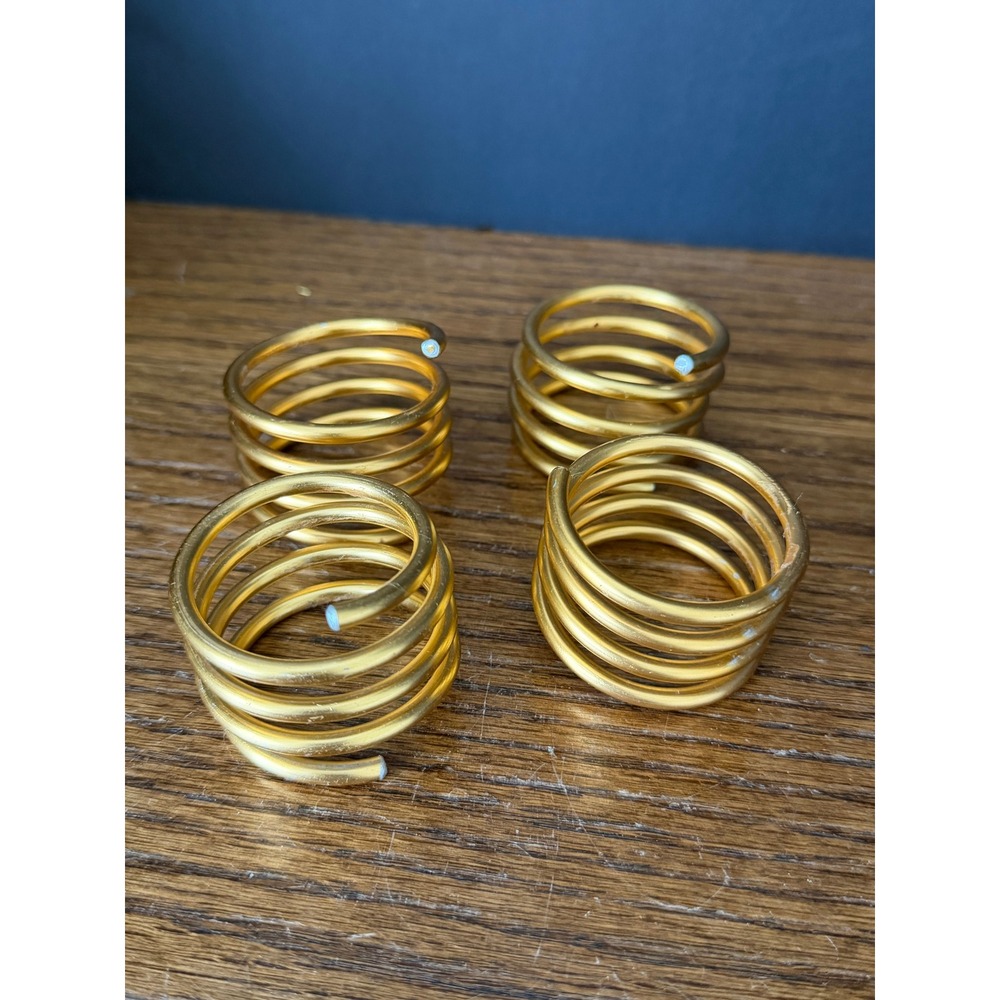 Vintage Gold Spiral Napkin Rings Set of 4 Metal Coil Mid Century Table Decor‎